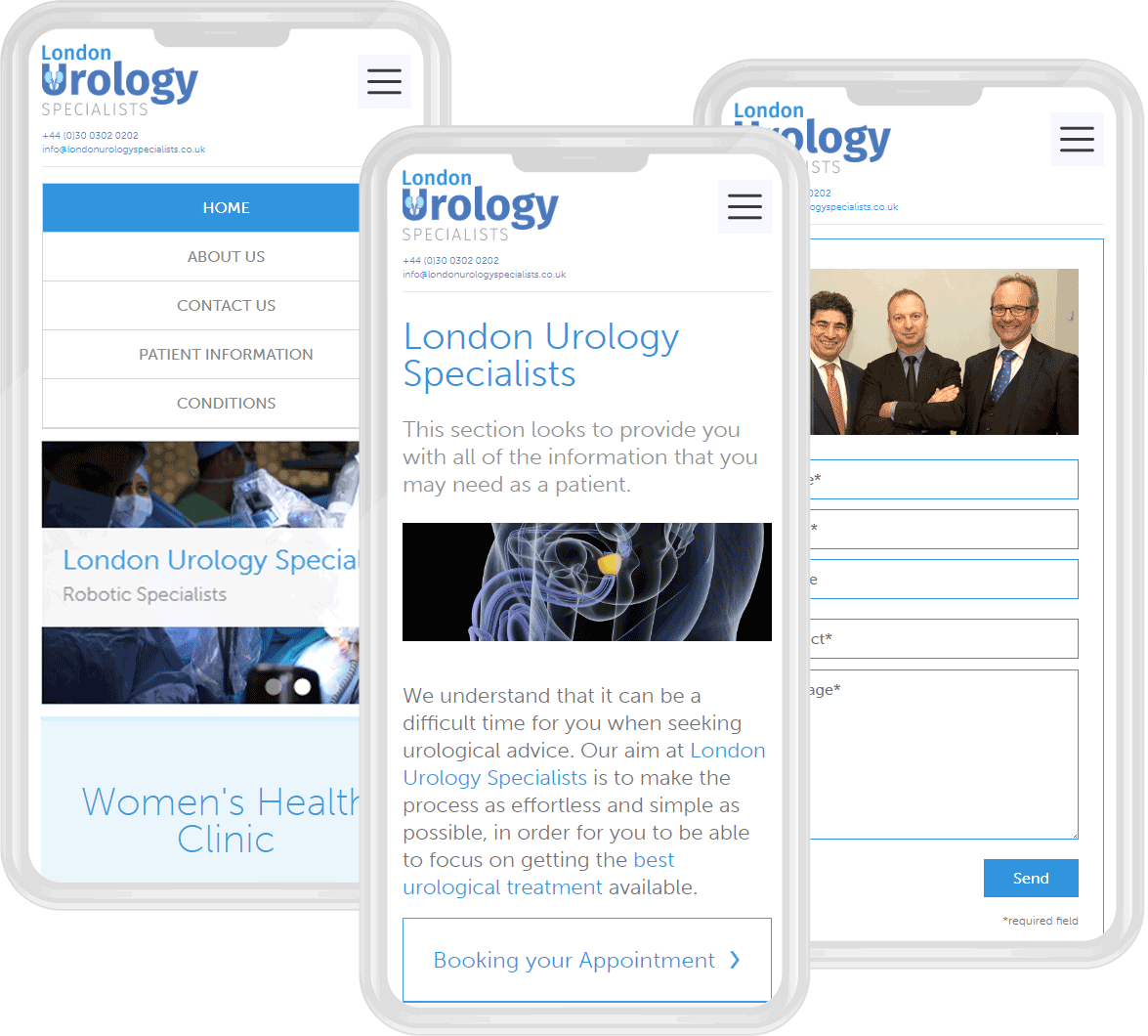 London Urology Specialists website images mobile visual